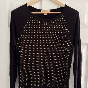 Michael Kors Black Long Sleeve Top with Gold Accents